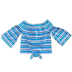 NWT Cloud Chaser Girl's Peasant Top Blue Purple Stripe Bell Sleeve Size Medium